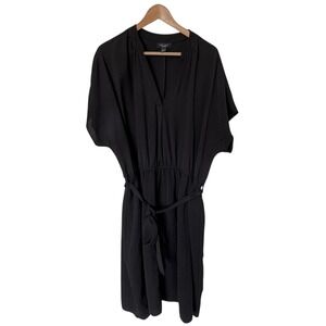 New Look Curves Black V Neck Tie Waist Midi Dress Women's Plus Size 20